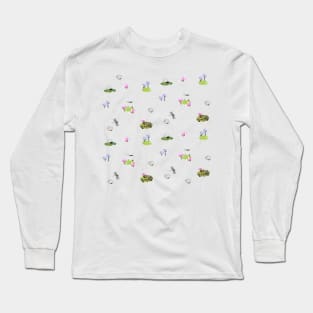 Lotus Flowers and Dragonflies Summer Pattern Long Sleeve T-Shirt